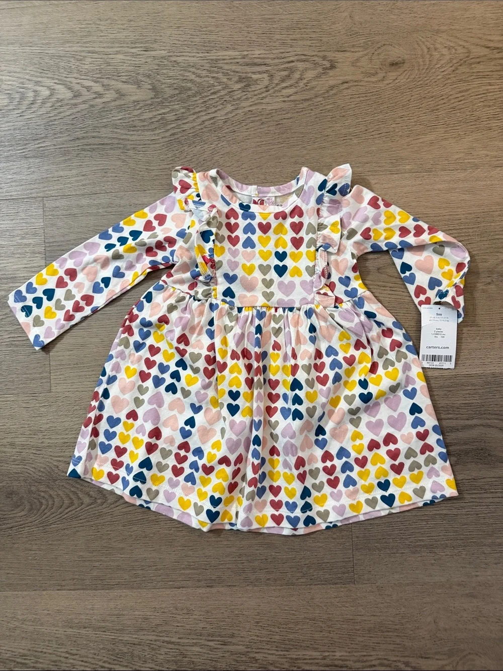 Carter's Long-Sleeve Heart Print Dress in Pink, Yellow, Blue, Red
